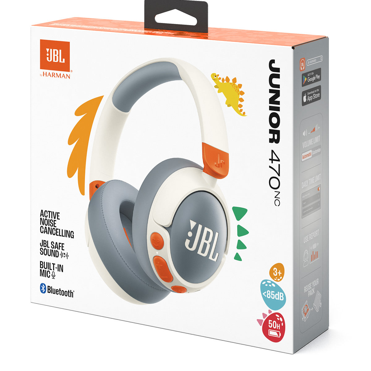 JBL Junior 470 Kid Safe On Ear Wireless Noise Cancelling Kids Headphones (White)