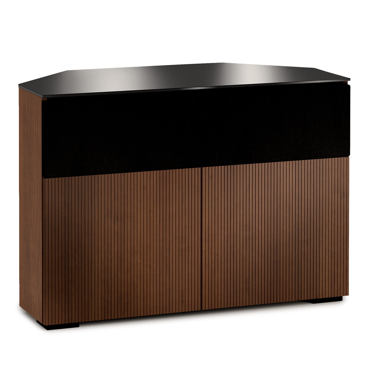 Salamander Designs Chameleon Collection Manhattan 329 Corner Speaker Integrated Twin AV Cabinet (Medium Walnut Doors and Sides, Black Glass Top)