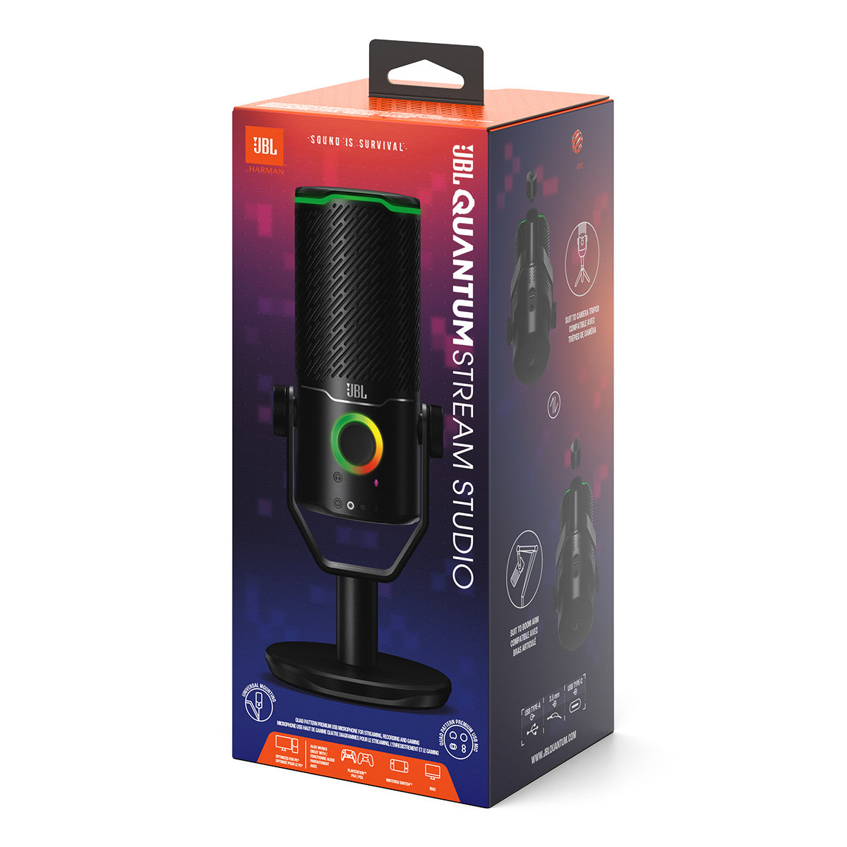 JBL Quantum Stream Studio Quad-Pattern USB Microphone for Streaming, Recording, & Gaming