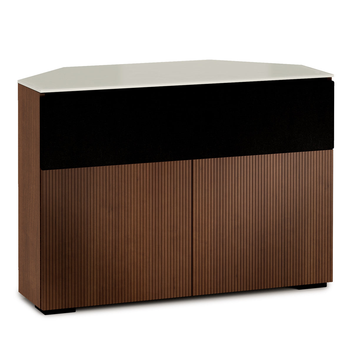 Salamander Designs Chameleon Collection Manhattan 329 Corner Speaker Integrated Twin AV Cabinet (Medium Walnut Doors and Sides, Matte Taupe Glass Top)