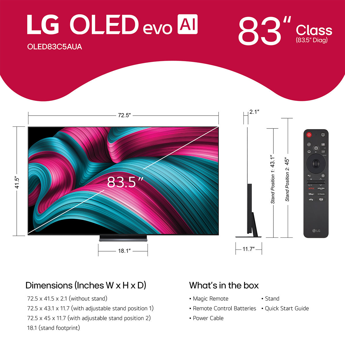 LG OLED83C5PUA 83 Inch 4K OLED evo C5 Smart TV with AudioQuest SKY 3m HDMI Cable