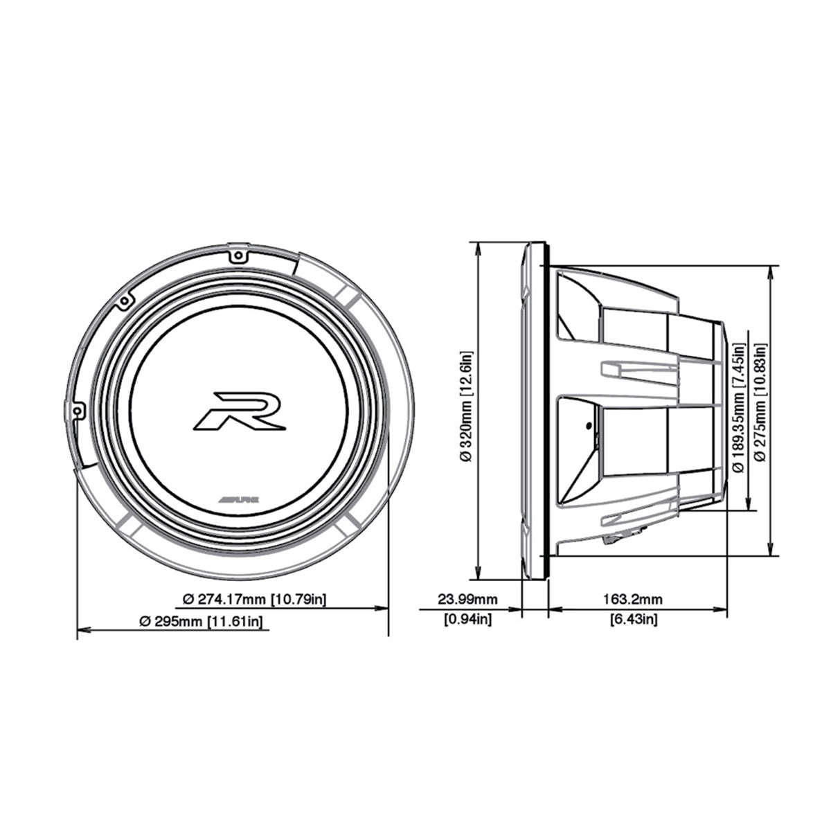 Alpine R2-W12D2 R-Series 12” 2-Ohm Subwoofer - Each