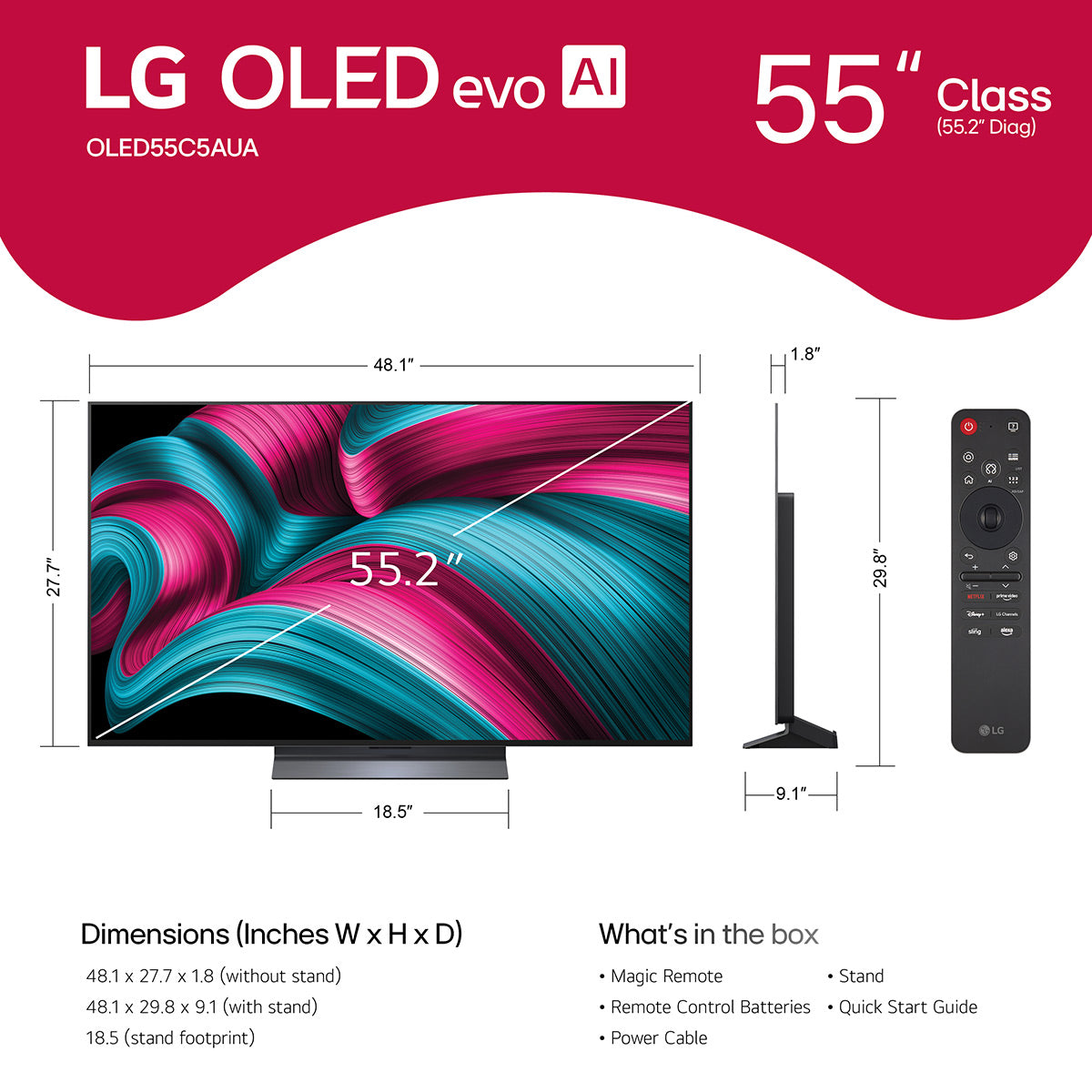LG OLED55C5PUA 55 Inch 4K OLED evo C5 Smart TV with AudioQuest SKY 3m HDMI Cable