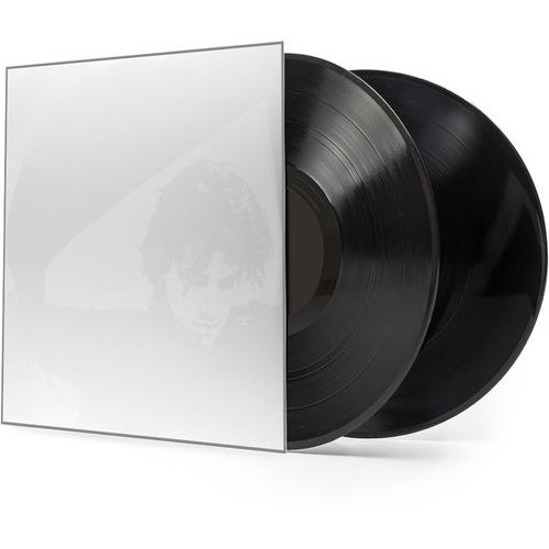 White gatefold vinyl sleeve with two black records partially removed
