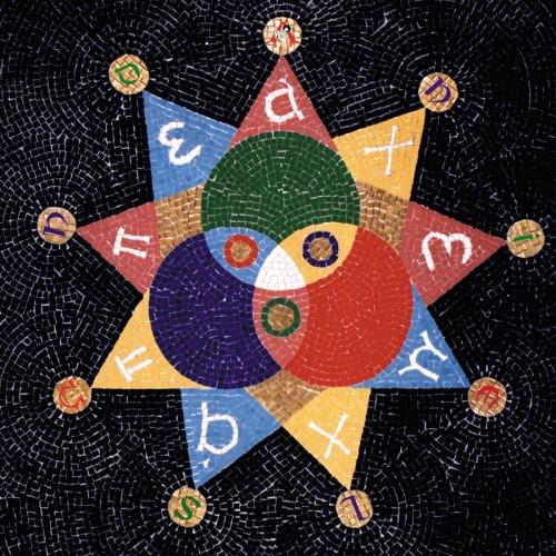 Mosaic-style album cover featuring a colorful star with overlapping circles and Greek letters