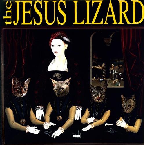 Surreal album cover featuring four cat-headed figures in black dresses with white gloves and a pale