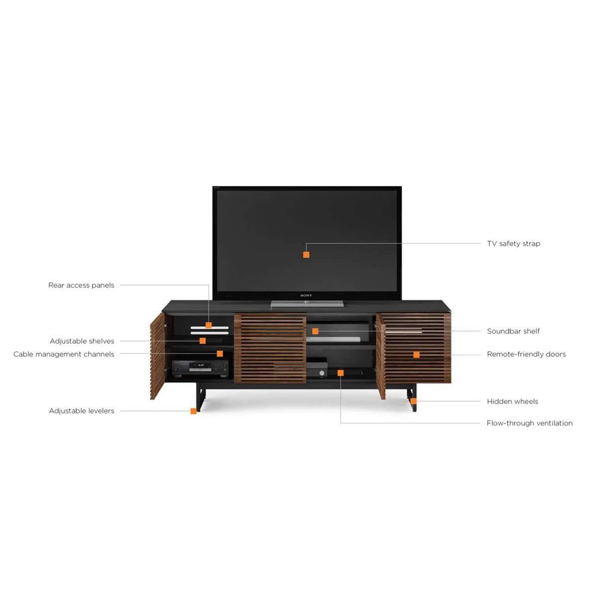 BDI Corridor 8179 Quad Media Consoles for TVs up to 85" (Chocolate Stained Walnut)