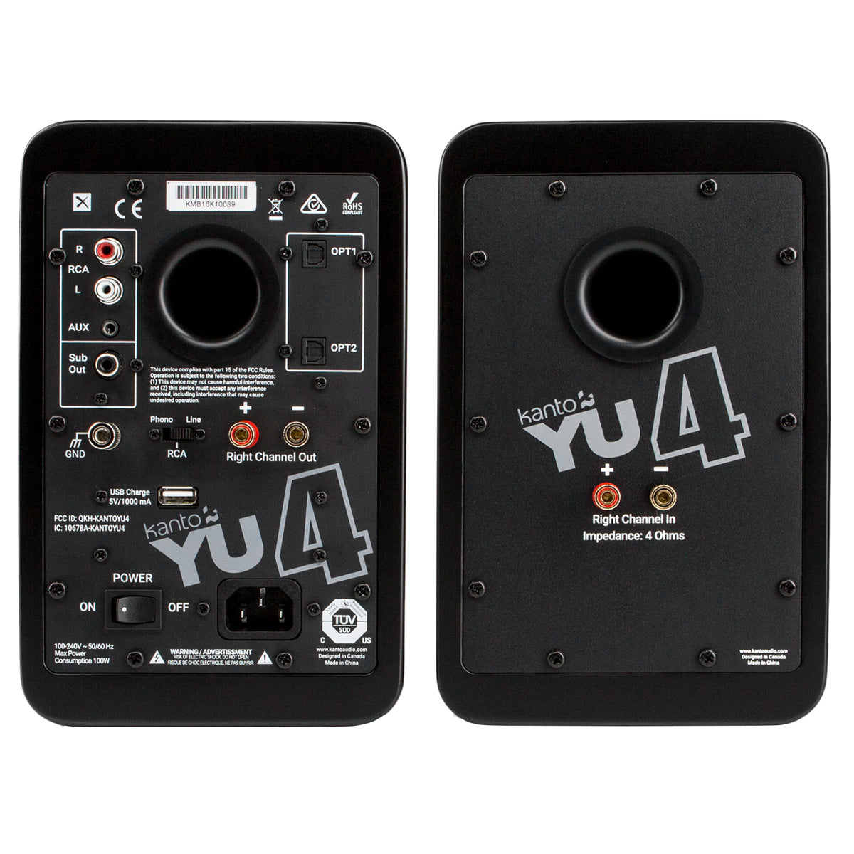 Kanto YU4 Powered Bookshelf Speakers with Built-In Bluetooth - Pair (Matte Black)