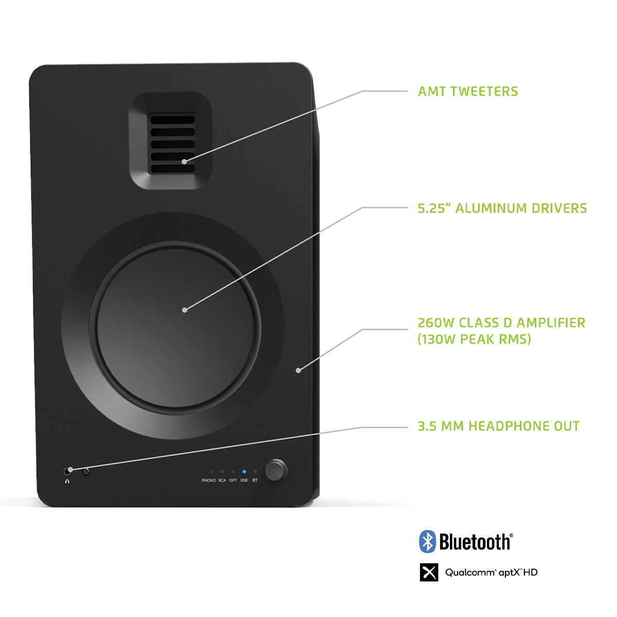 Kanto TUK Premium Powered Bookshelf Speakers with Bluetooth - Pair (Matte Black)