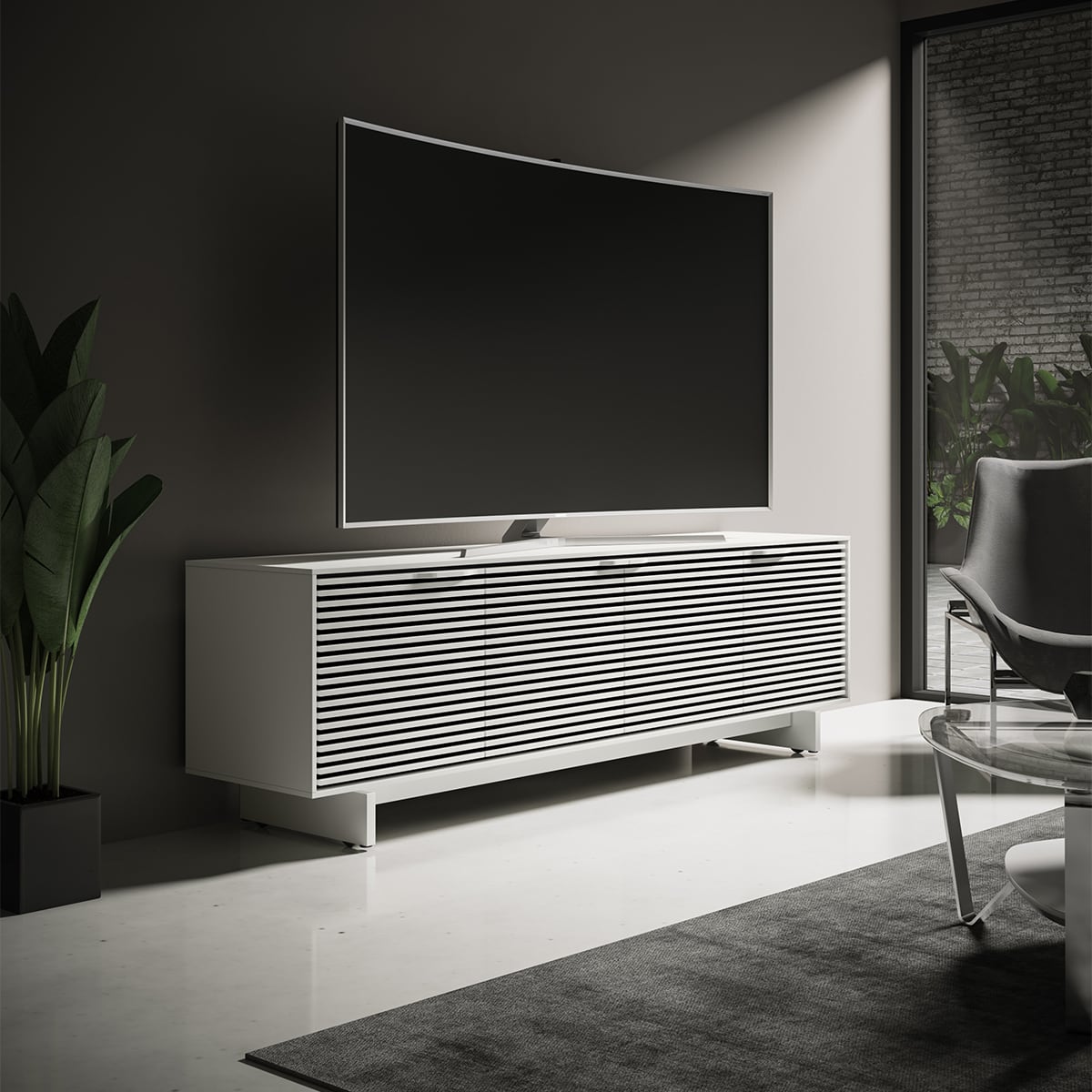 BDI Align 7479 4-Door Cabinet with Media Base (Satin White)