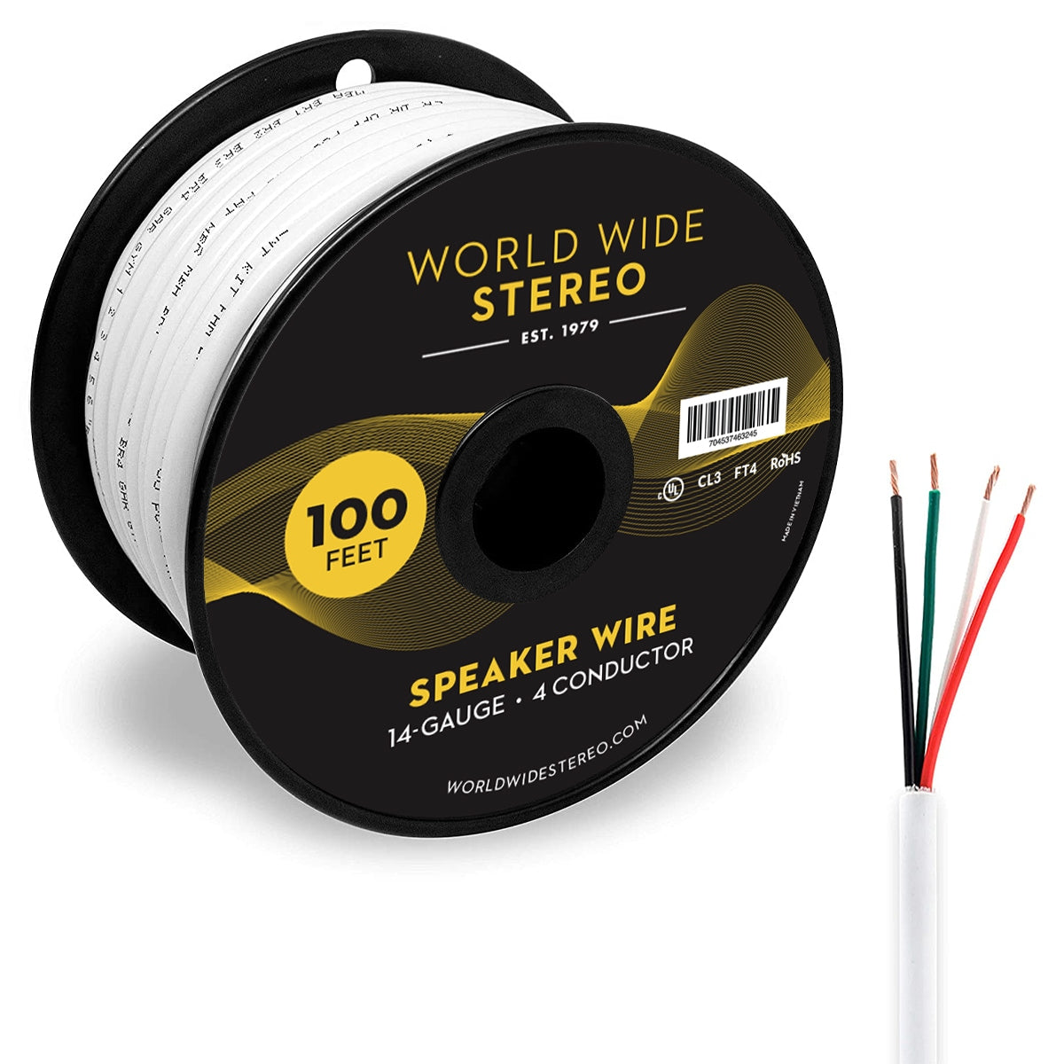 World Wide Stereo 14-Gauge, 4-Conductor Copper Speaker Wire - 100 Feet