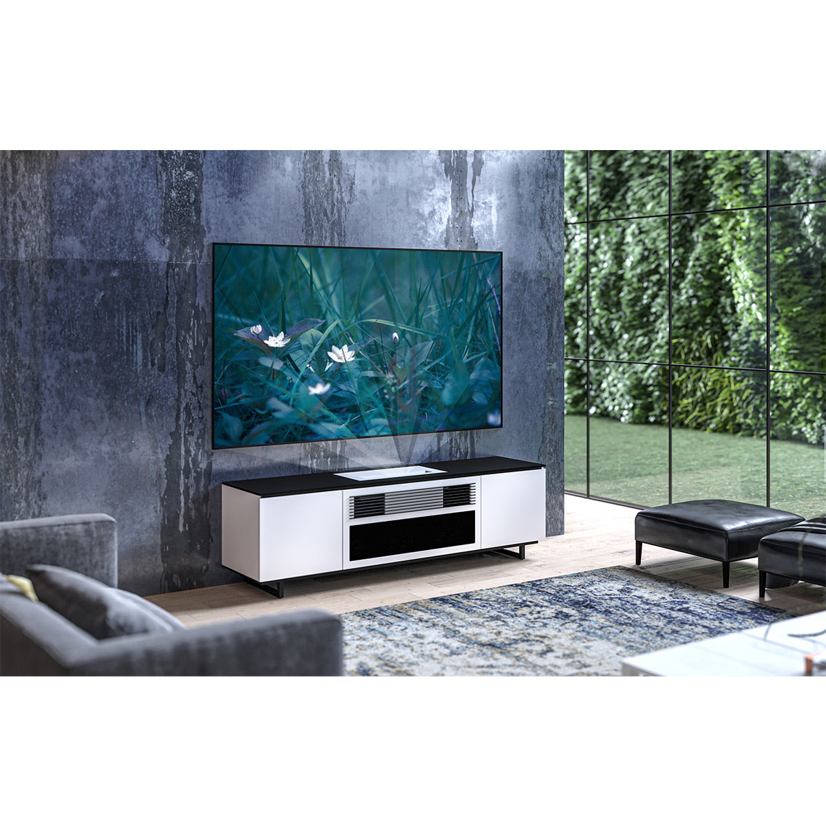 Salamander Designs Chameleon Collection Miami 245S Dual Speaker Grill Projector Integrated Cabinet for LG HU85LA Projector (Gloss Warm White)