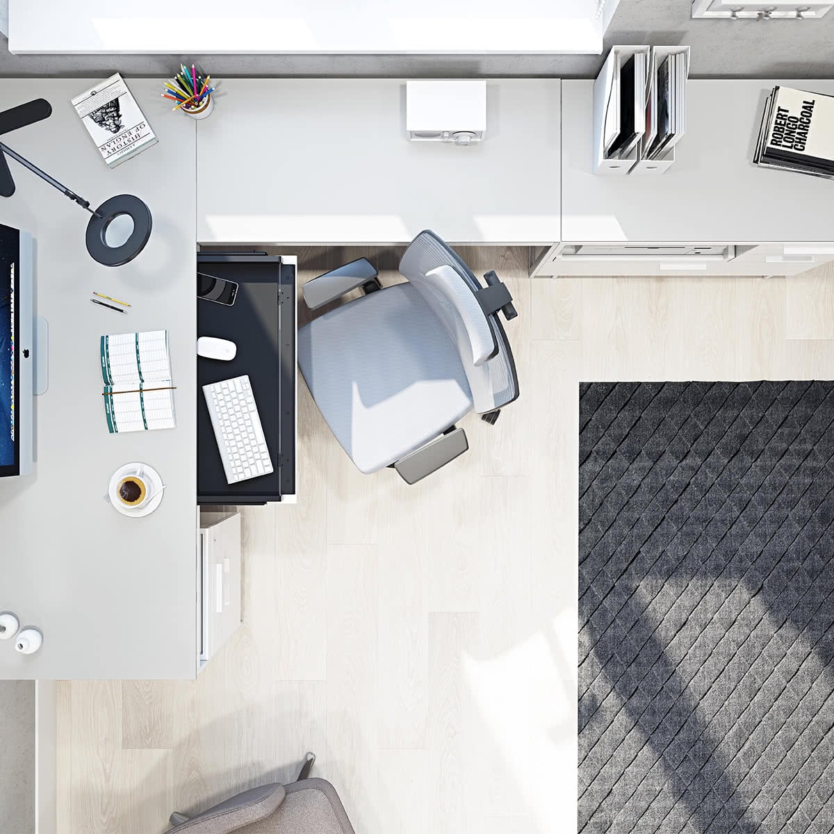 BDI Centro 6401 Desk with Keyboard Drawer (Satin White)