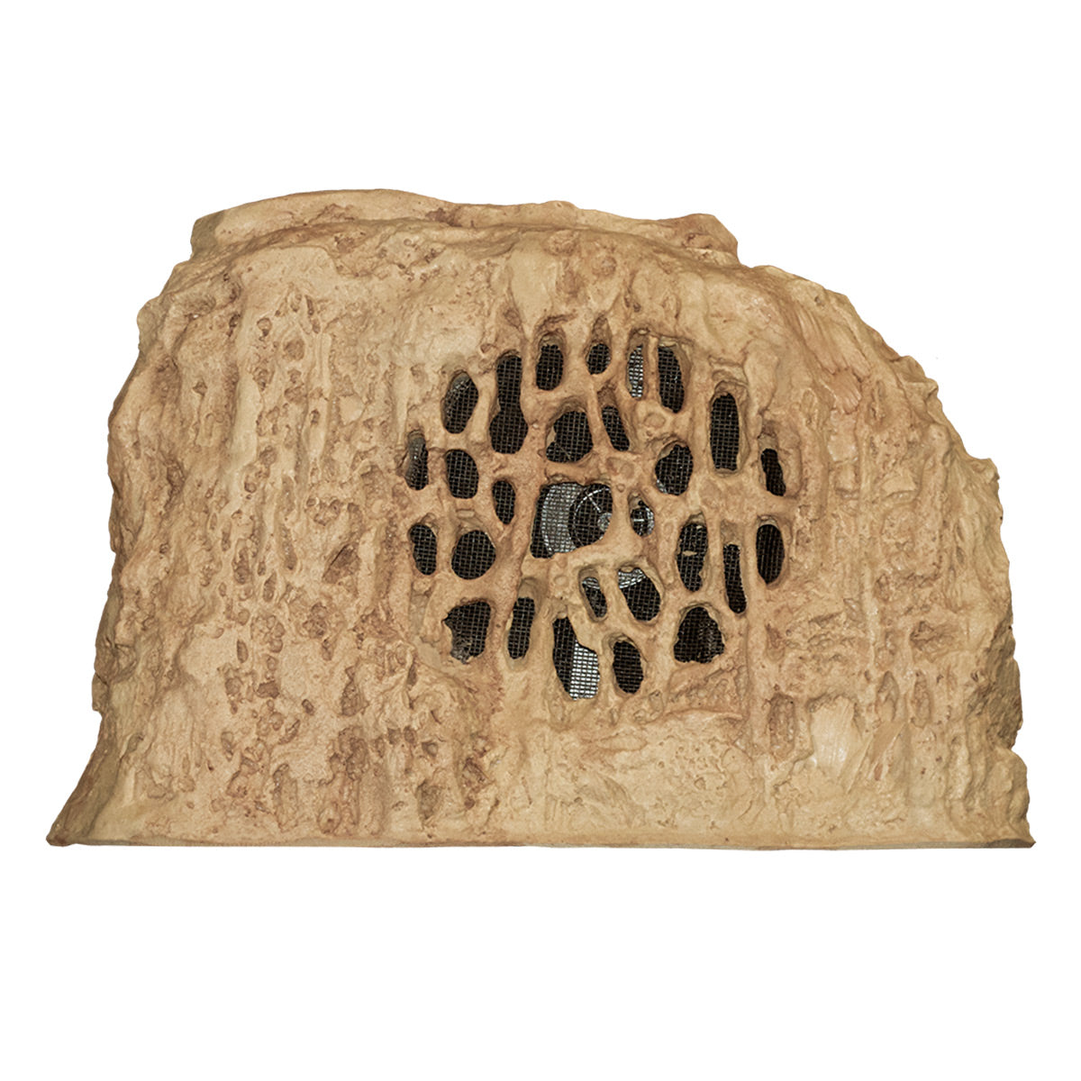 Sandstone outdoor rock speaker with 6.5-inch woofer and weather-resistant design