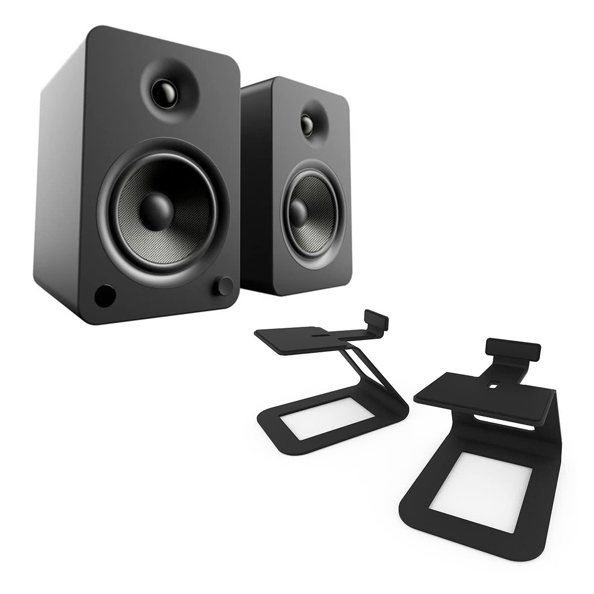 Kanto YU6 Powered Bookshelf Speakers (Matte Black) with SE6 Elevated Desktop Speaker Stands (Black)