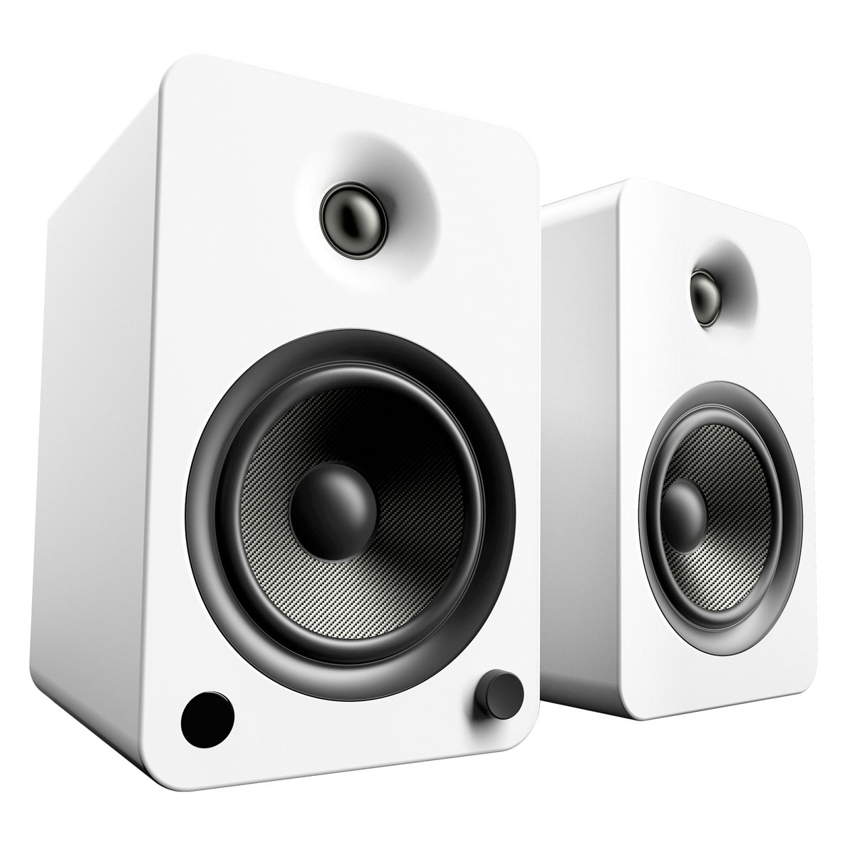 Kanto YU6 Powered Bookshelf Speakers (Matte White) with SE6 Elevated Desktop Speaker Stands (White)
