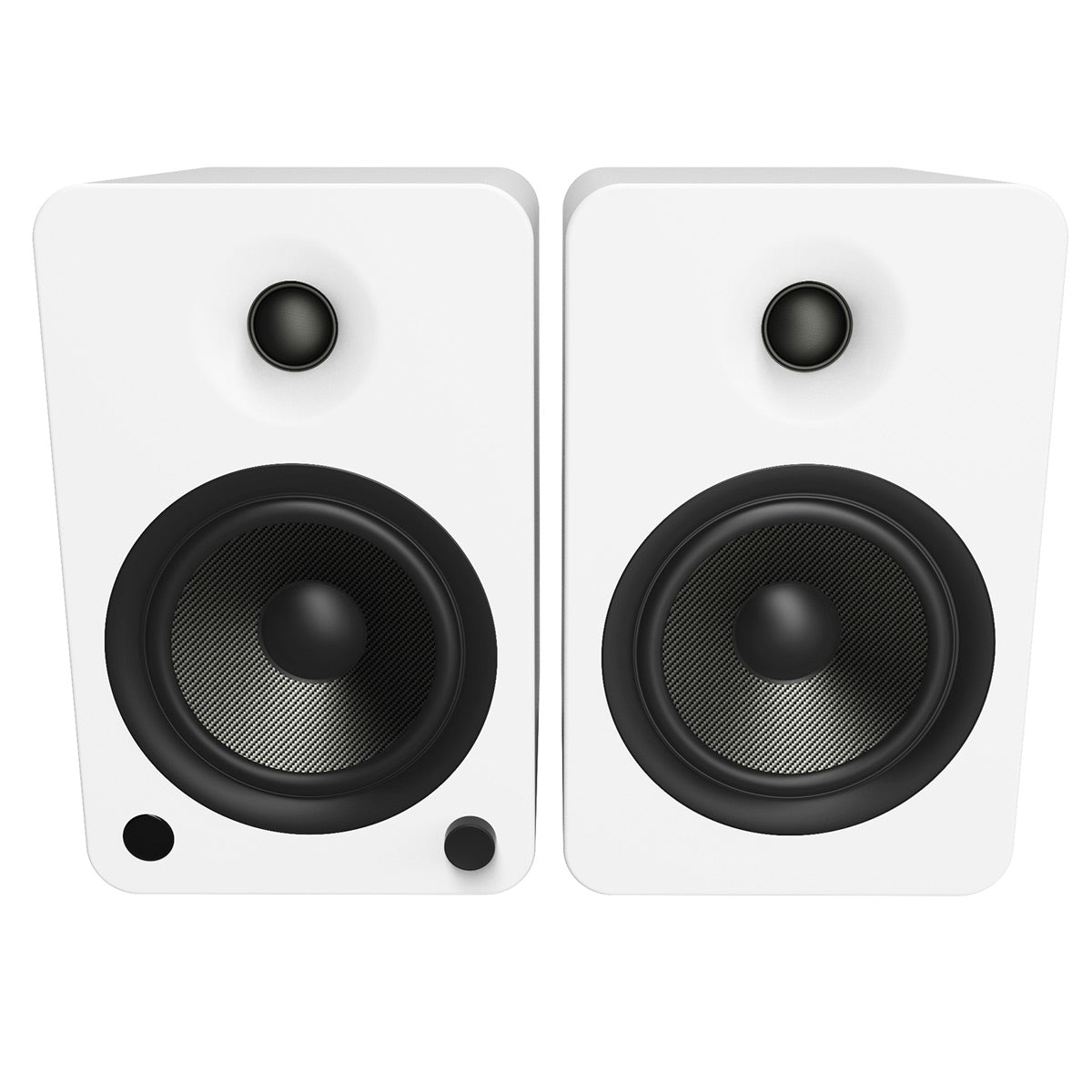 Kanto YU6 Powered Bookshelf Speakers (Matte White) with SE6 Elevated Desktop Speaker Stands (White)