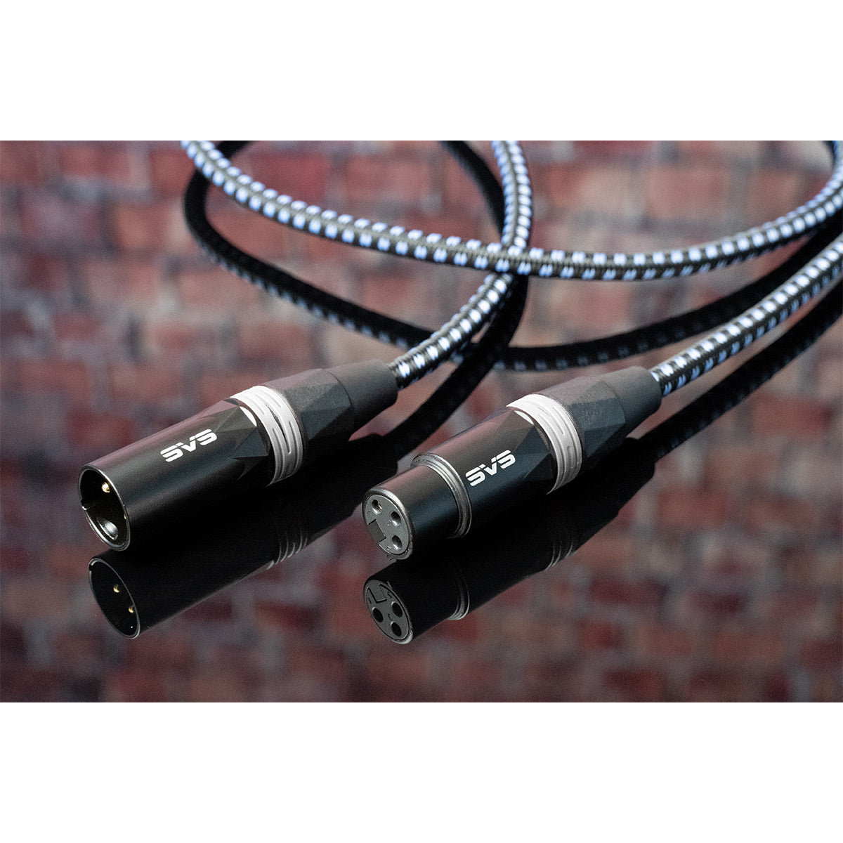 Black XLR audio cable with gold-plated connectors and braided shielding