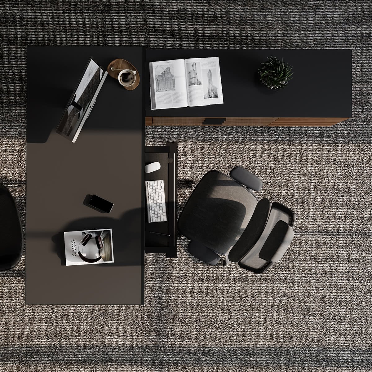 BDI Corridor 6531 Modern Shaped L-Shaped Executive Desk (Charcoal Stained Ash)