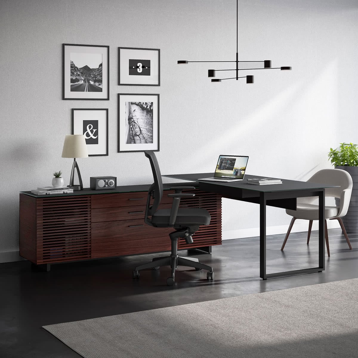 BDI Corridor 6531 Modern Shaped L-Shaped Executive Desk (Walnut)
