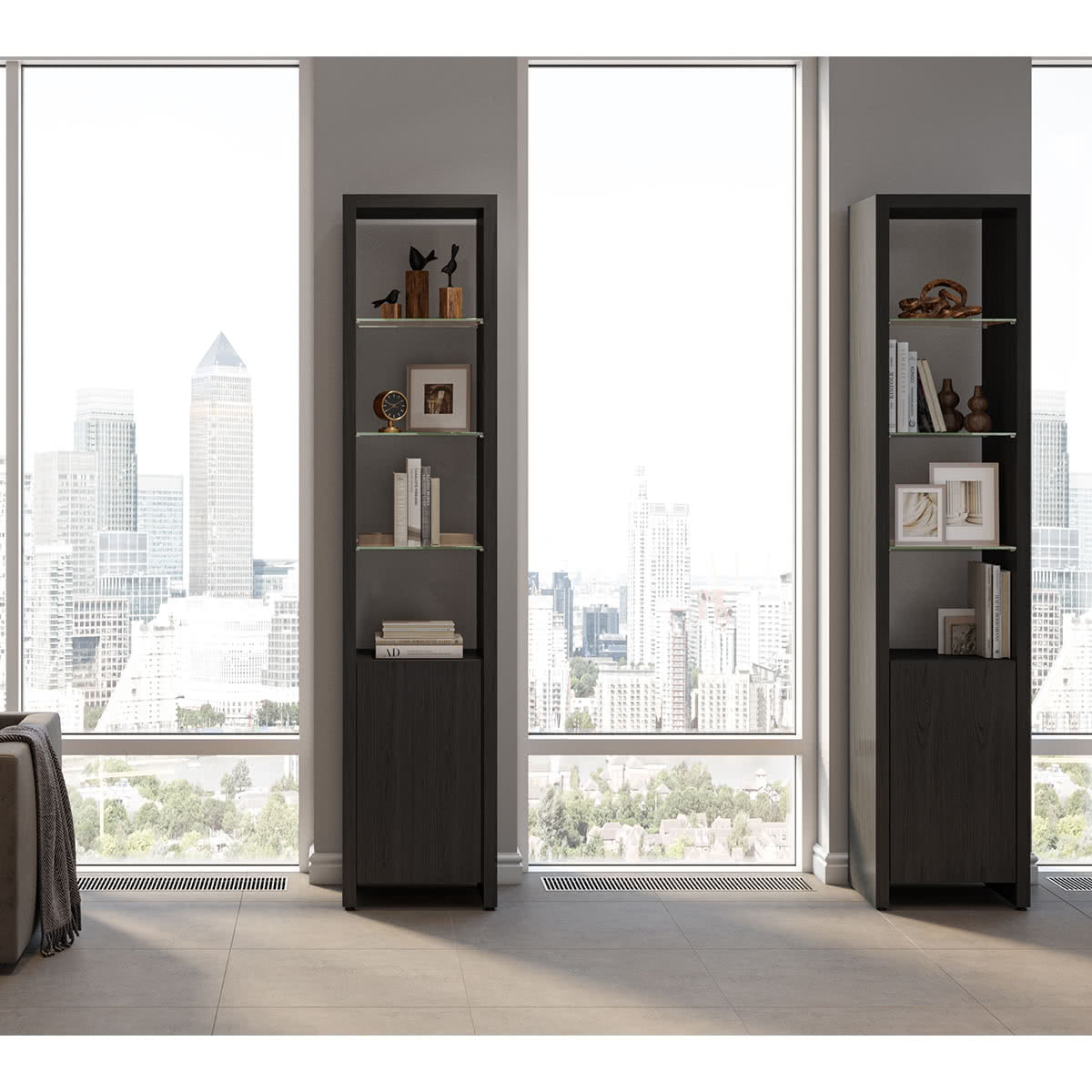 BDI Linea 5801 Single-Wide Cabinet (Charcoal Stained Ash)