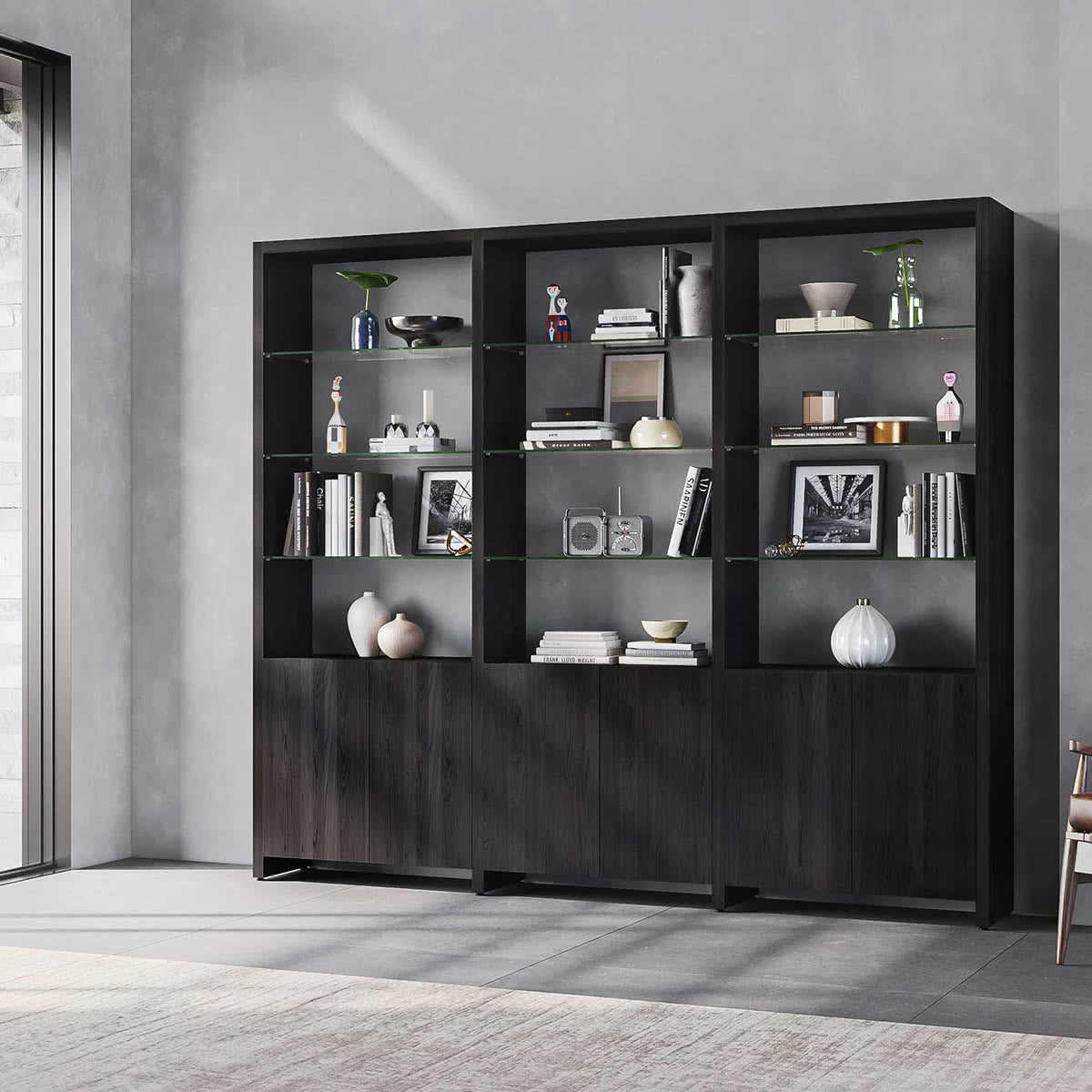 BDI Linea 580222 3 Shelf System 96" Wide (Charcoal Stained Ash)