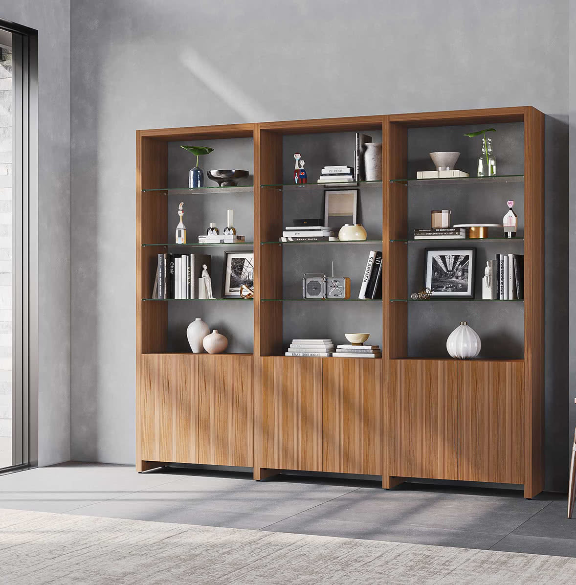 BDI Linea 580222 3 Shelf System 96" Wide (Natural Walnut)