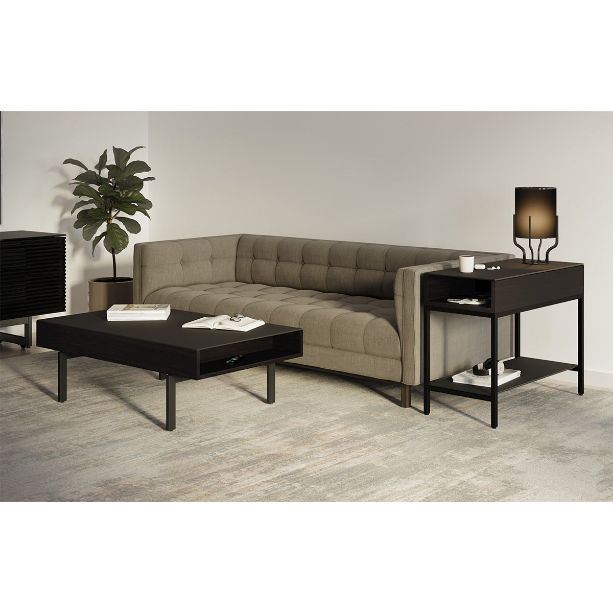 BDI Reveal 1196 Glass Top End Table (Charcoal Stained Ash)