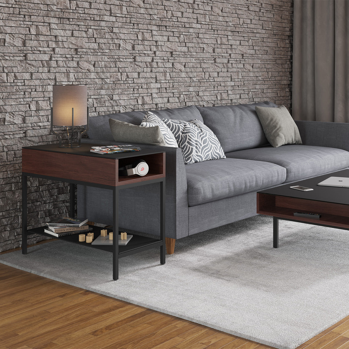 BDI Reveal 1196 Glass Top End Table (Chocolate Stained Walnut)