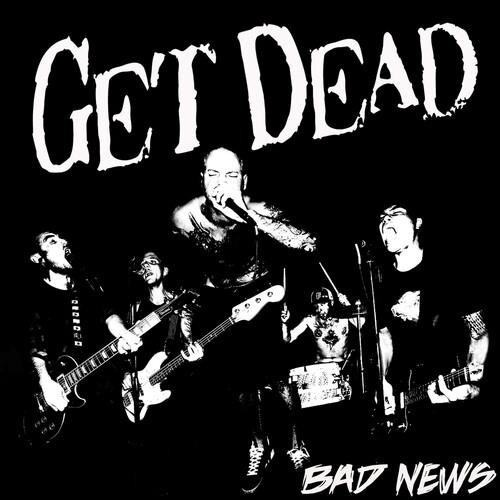 Black and white album cover featuring a punk band performing with guitars and a drum kit