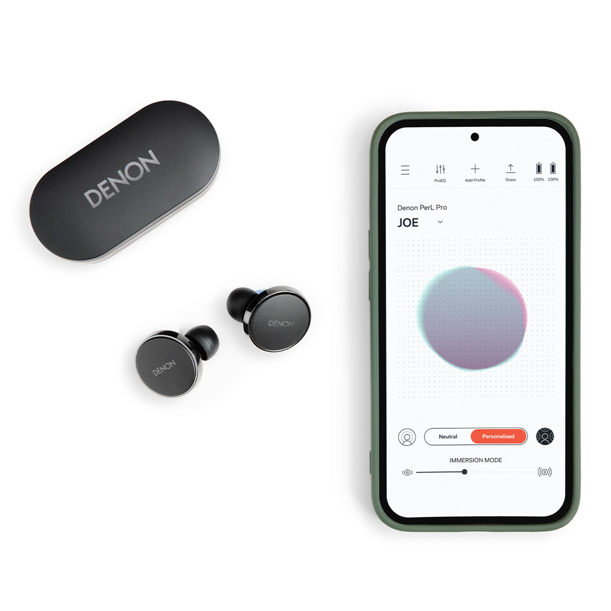Denon PerL Pro True Wireless Earbuds with Active Noise Cancellation, Spatial Audio, and Adaptive Acoustic Technology (Black)