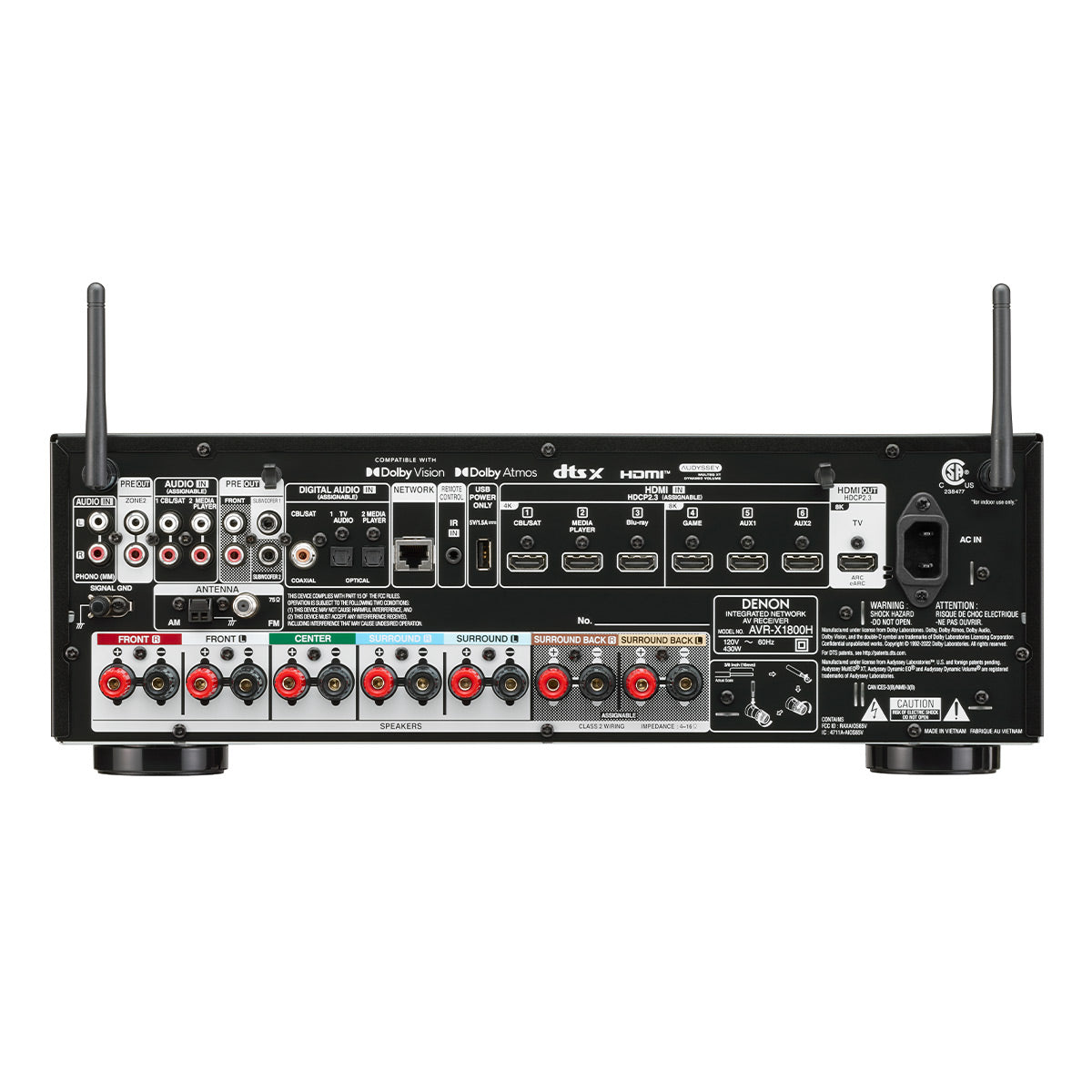Denon AVRX1800H 7.2 Channel 8K Home Theater Receiver with Dolby Atmos, HEOS Built-In, and Audyssey Room Correction