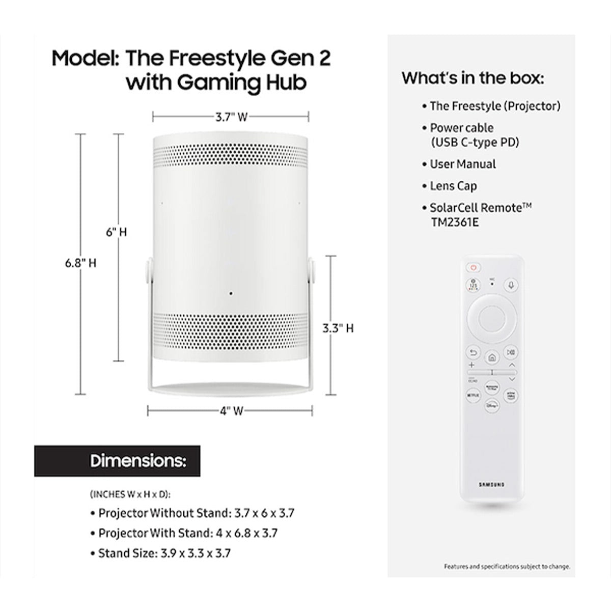 Samsung The Freestyle 2nd Gen Smart Projector with Gaming Hub