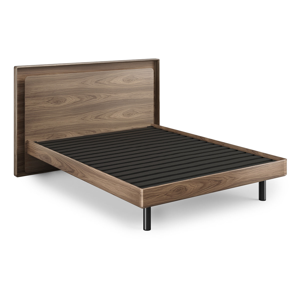 BDI Up-LINQ 9117 Queen Size Bed with Dual-Level Headboard, Dimmable Accent Lighting, and Integrated Power Stations (Natural Walnut)