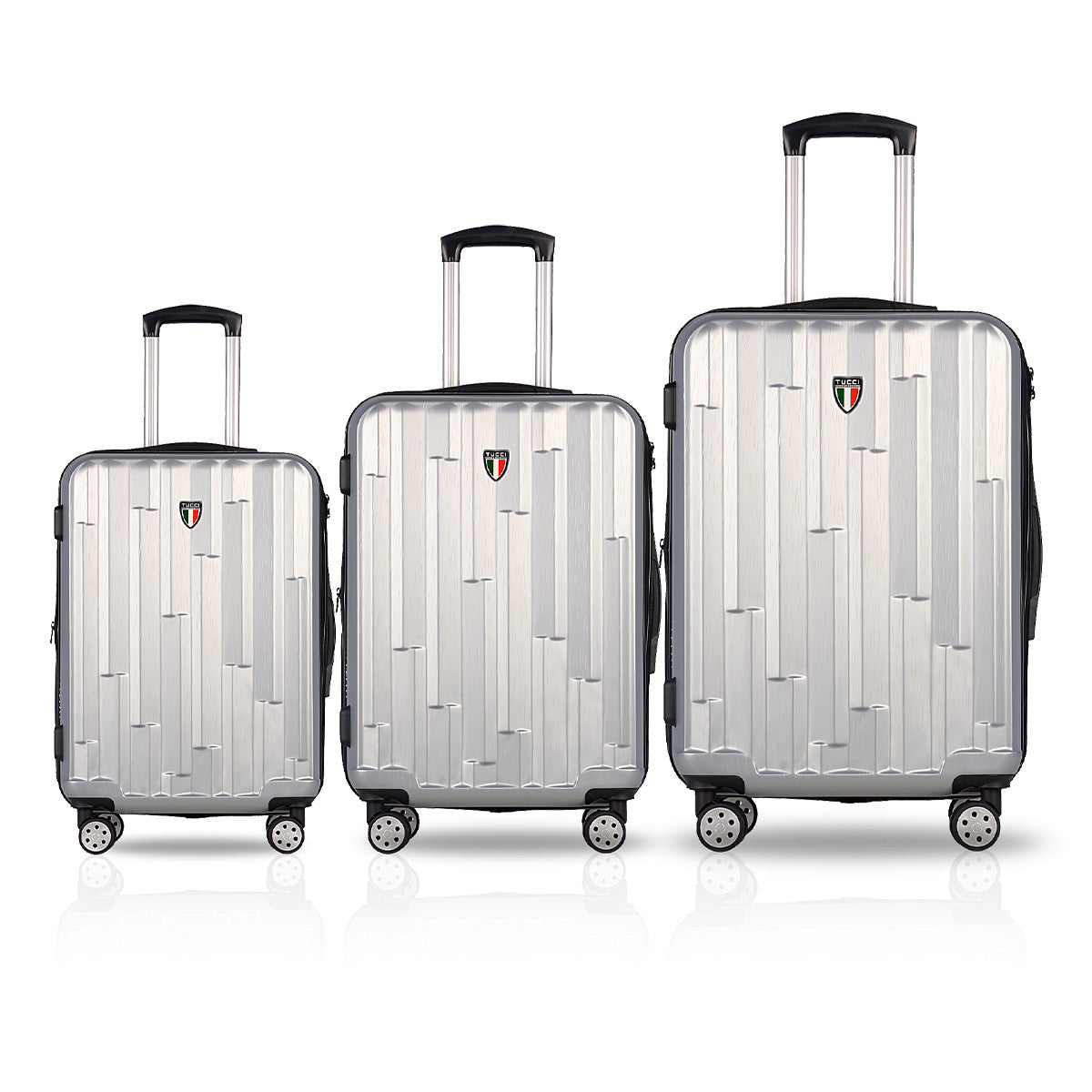 TUCCI Riflettore 3Piece ABS Hardside Luggage Set (Silver) World Wide