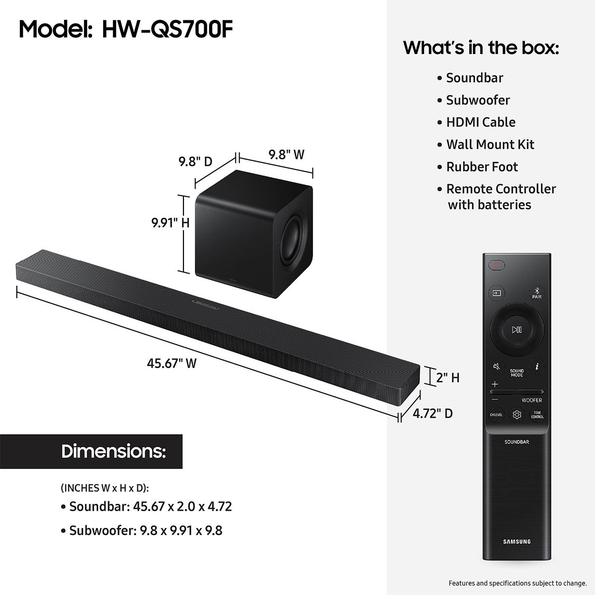Samsung HW-QS700F 3.1.2 Channel Soundbar and Wireless Subwoofer