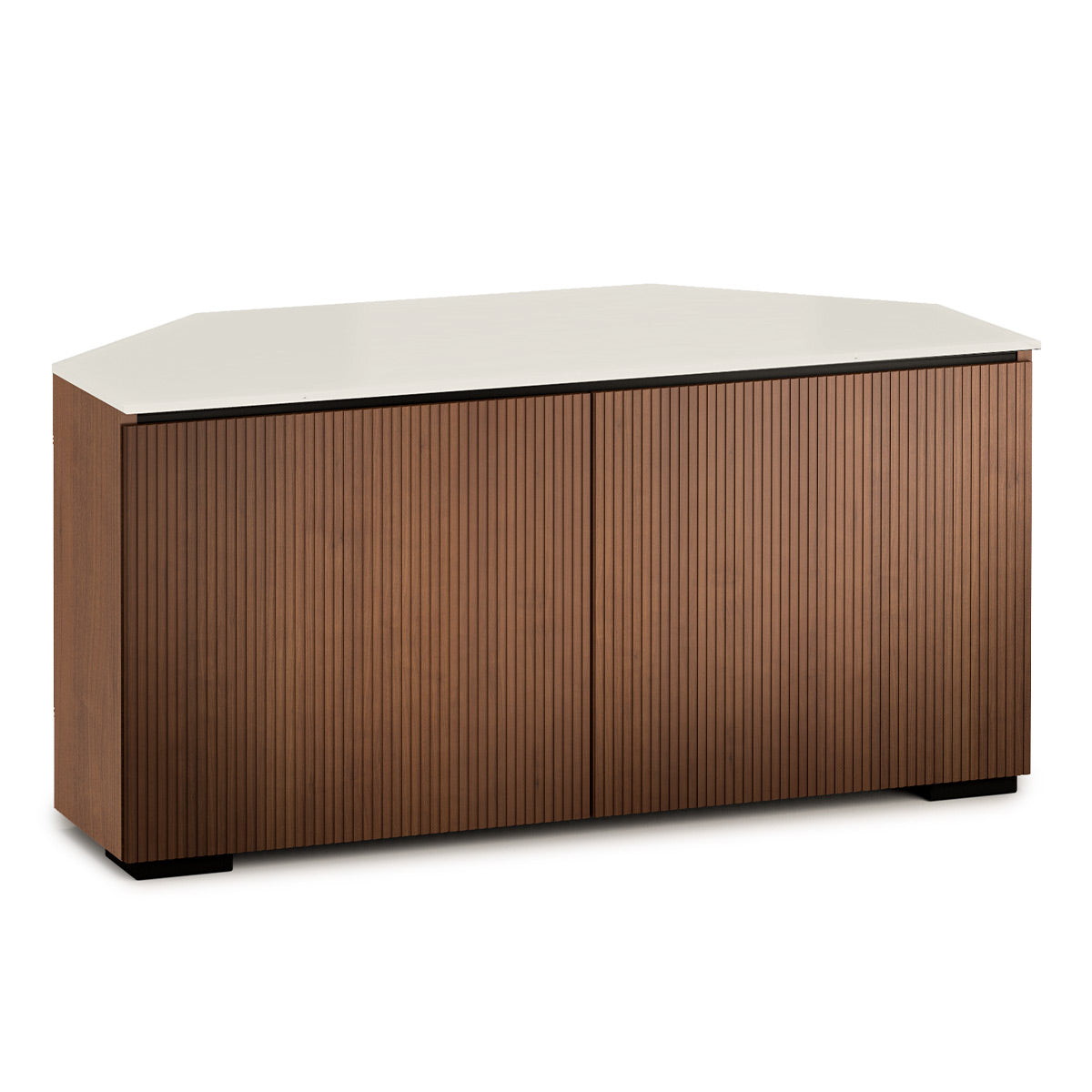 Salamander Designs Chameleon Collection Manhattan 221 Corner AV Cabinet (Medium Walnut Doors and Sides, Matte Taupe Glass Top)