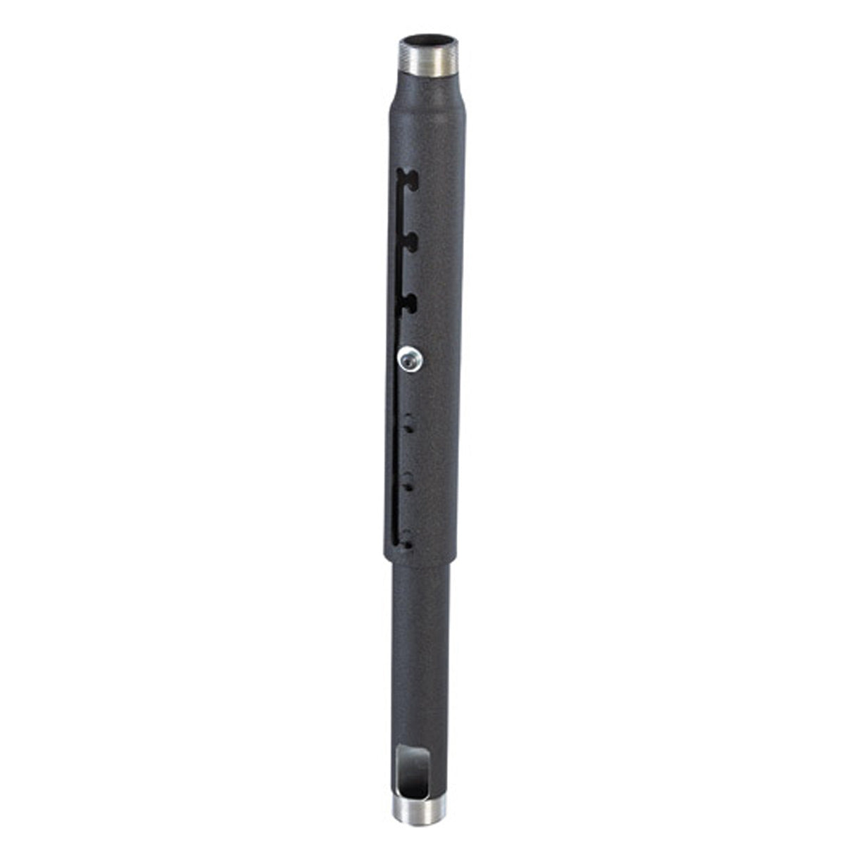 Black adjustable projector extension column with threaded ends and a locking knob