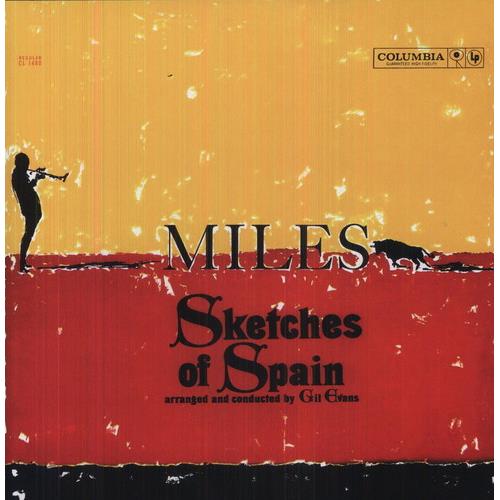 Yellow and red album cover featuring a silhouette of a trumpet player and a bull