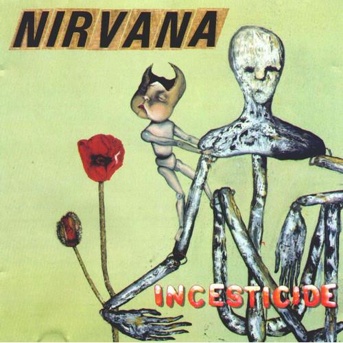 Green album cover featuring a skeletal figure with a smaller figure on its back and a red flower