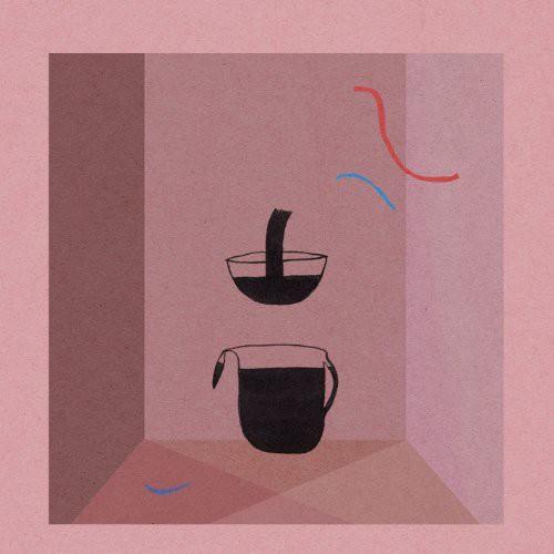 Pink album cover with abstract black vessels and colorful squiggly lines