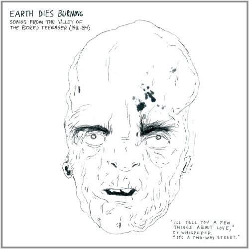 Black and white line drawing of a bald man's face with a wound on the forehead