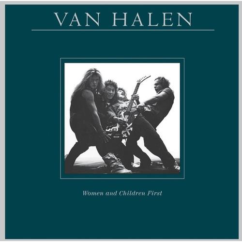 Teal album cover featuring a black and white photo of four band members posing with a guitar