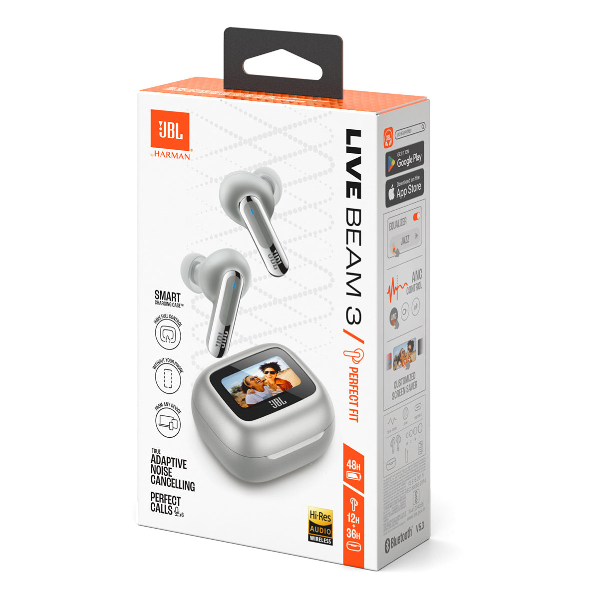 JBL Live Beam 3 Noise-Cancelling Earbuds with Smart Case (Silver)