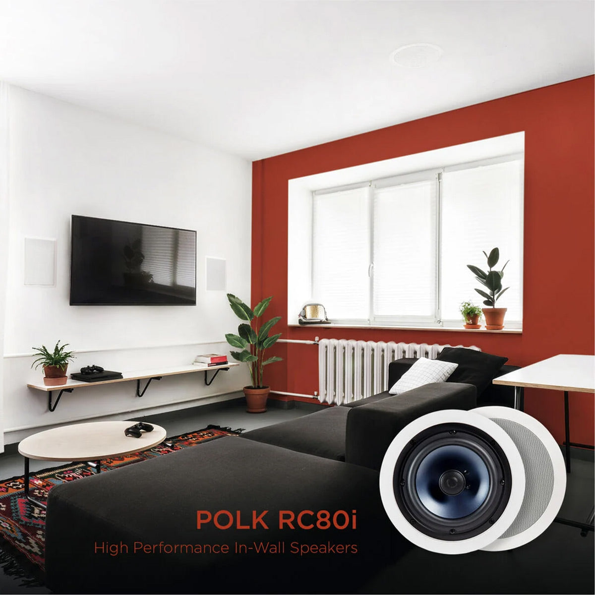Polk Audio RC80i 8 Inch In Ceiling 2 Way Speakers Cable Bundle (Pair)