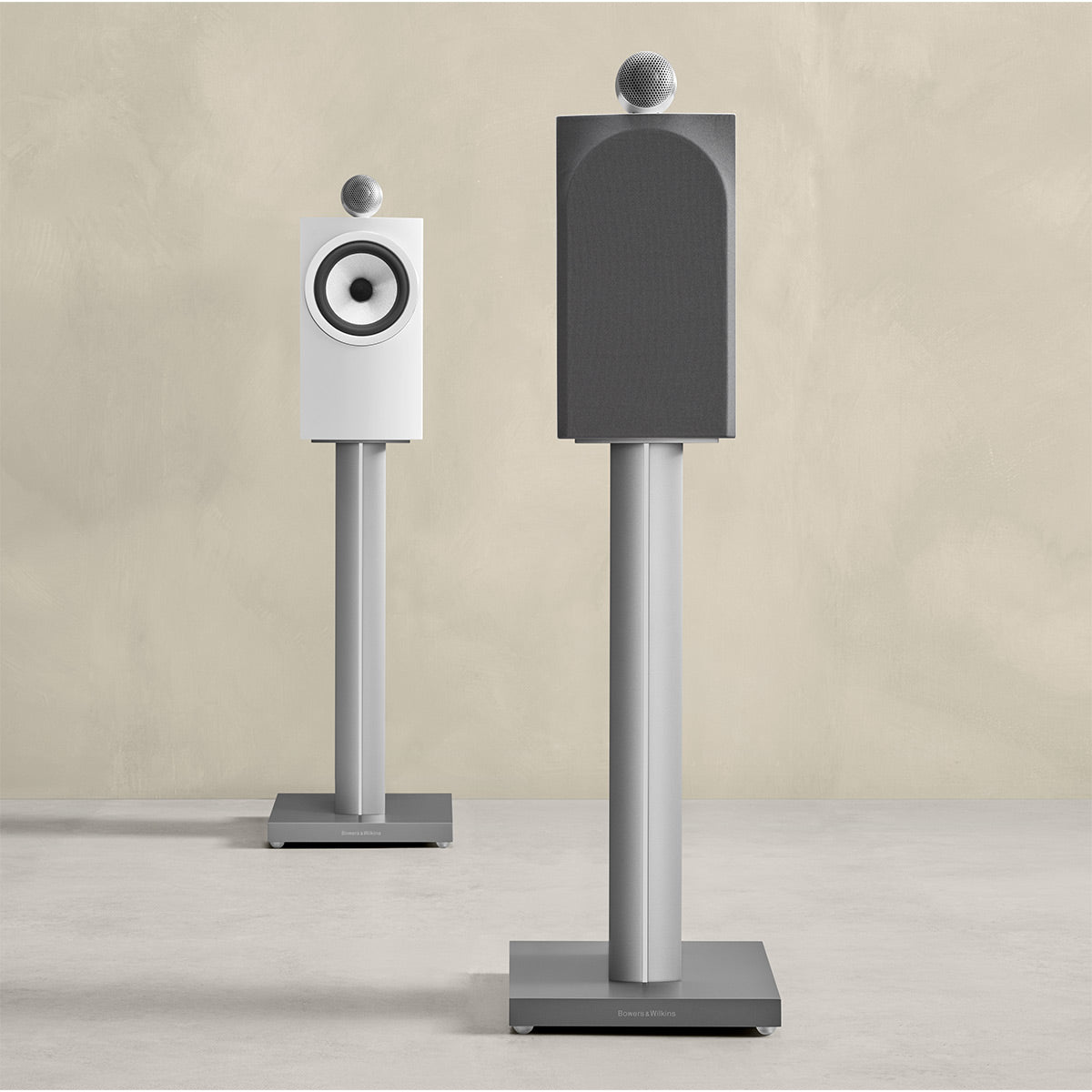 Bowers & Wilkins 706 S3 2-Way Bookshelf Speaker (Satin White) FS-700 Floor Stand (Silver) - Each