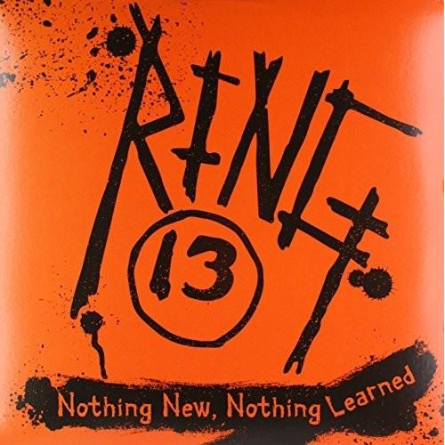 Orange vinyl record sleeve with black hand-drawn lettering and ink splatters