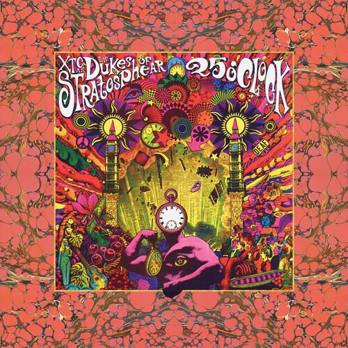 Colorful psychedelic album cover with a pink face, pocket watch, and surreal landscape