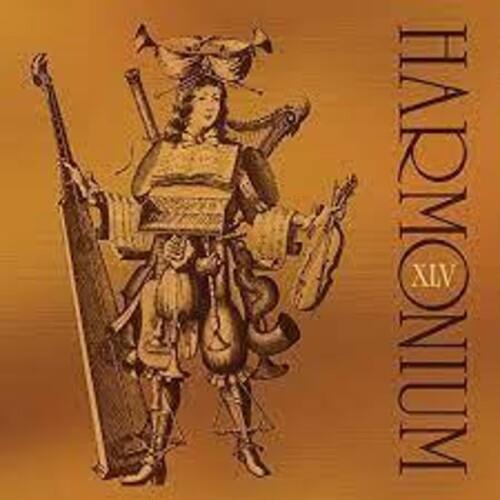Gold-toned album cover featuring a surreal illustration of a multi-limbed figure holding various mus