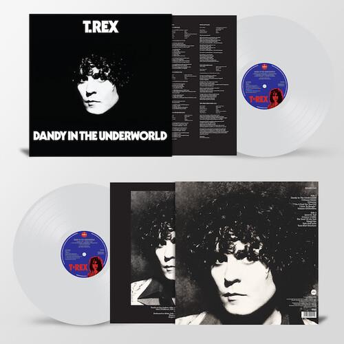 Clear vinyl LP with black and white portrait sleeve and blue center label